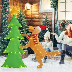Tangkula 4.5 FT Lighted Dachshund Dog Climbing Christmas Tree Decoration