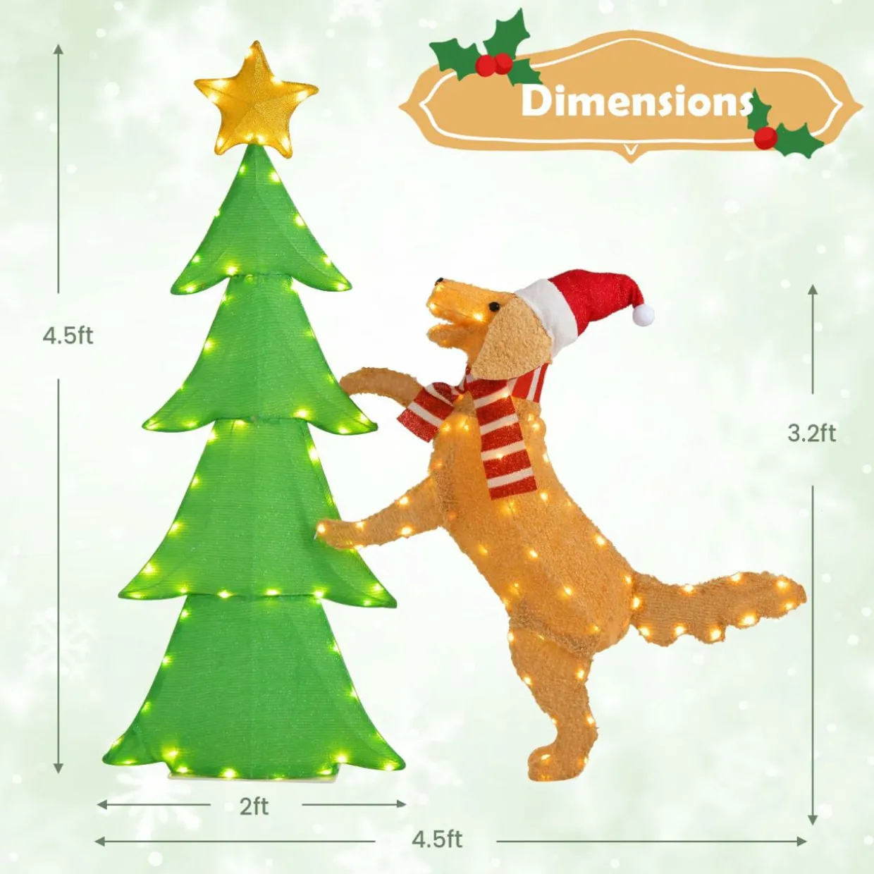 Tangkula 4.5 FT Lighted Dachshund Dog Climbing Christmas Tree Decoration