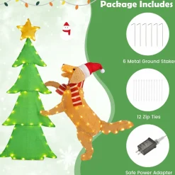 Tangkula 4.5 FT Lighted Dachshund Dog Climbing Christmas Tree Decoration