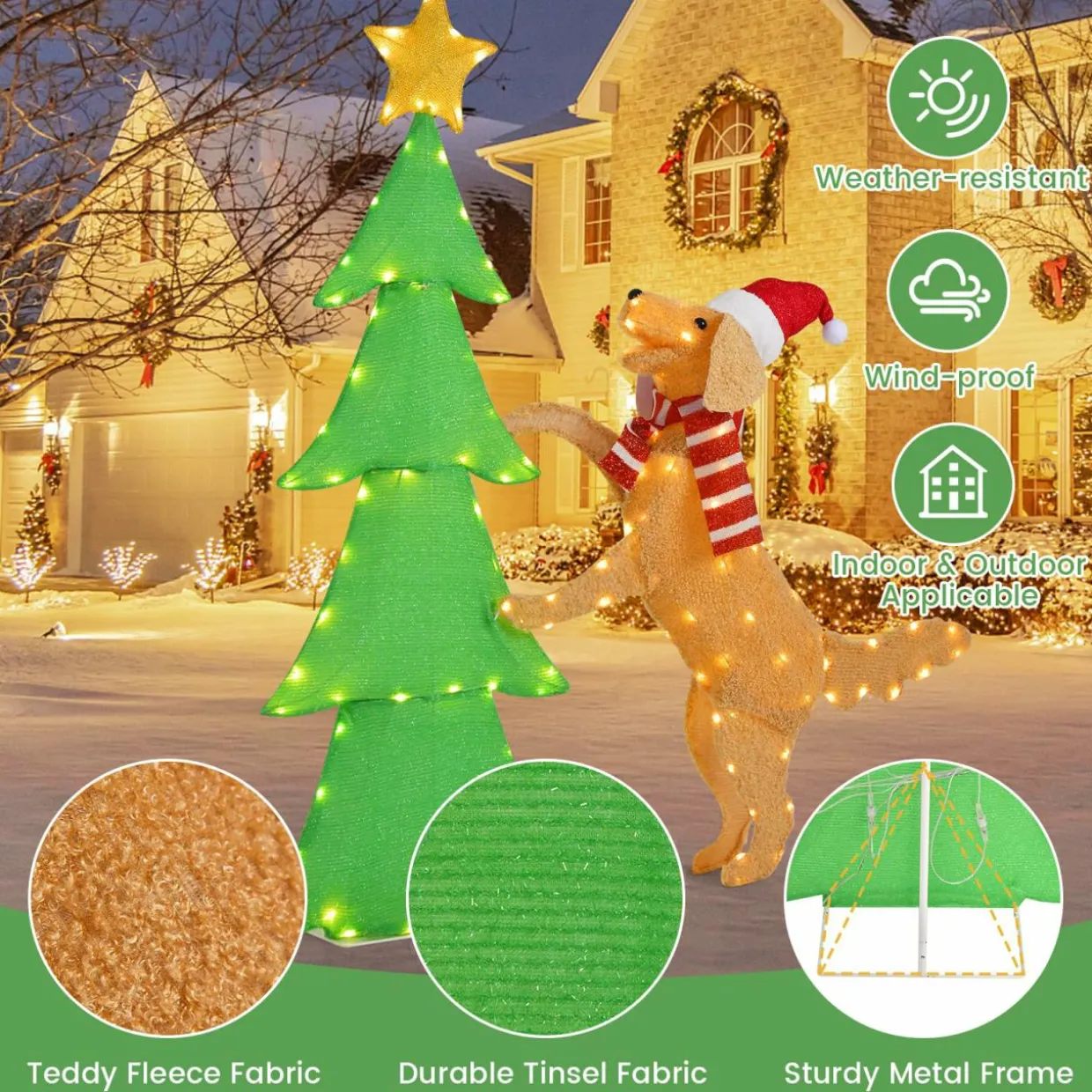 Tangkula 4.5 FT Lighted Dachshund Dog Climbing Christmas Tree Decoration