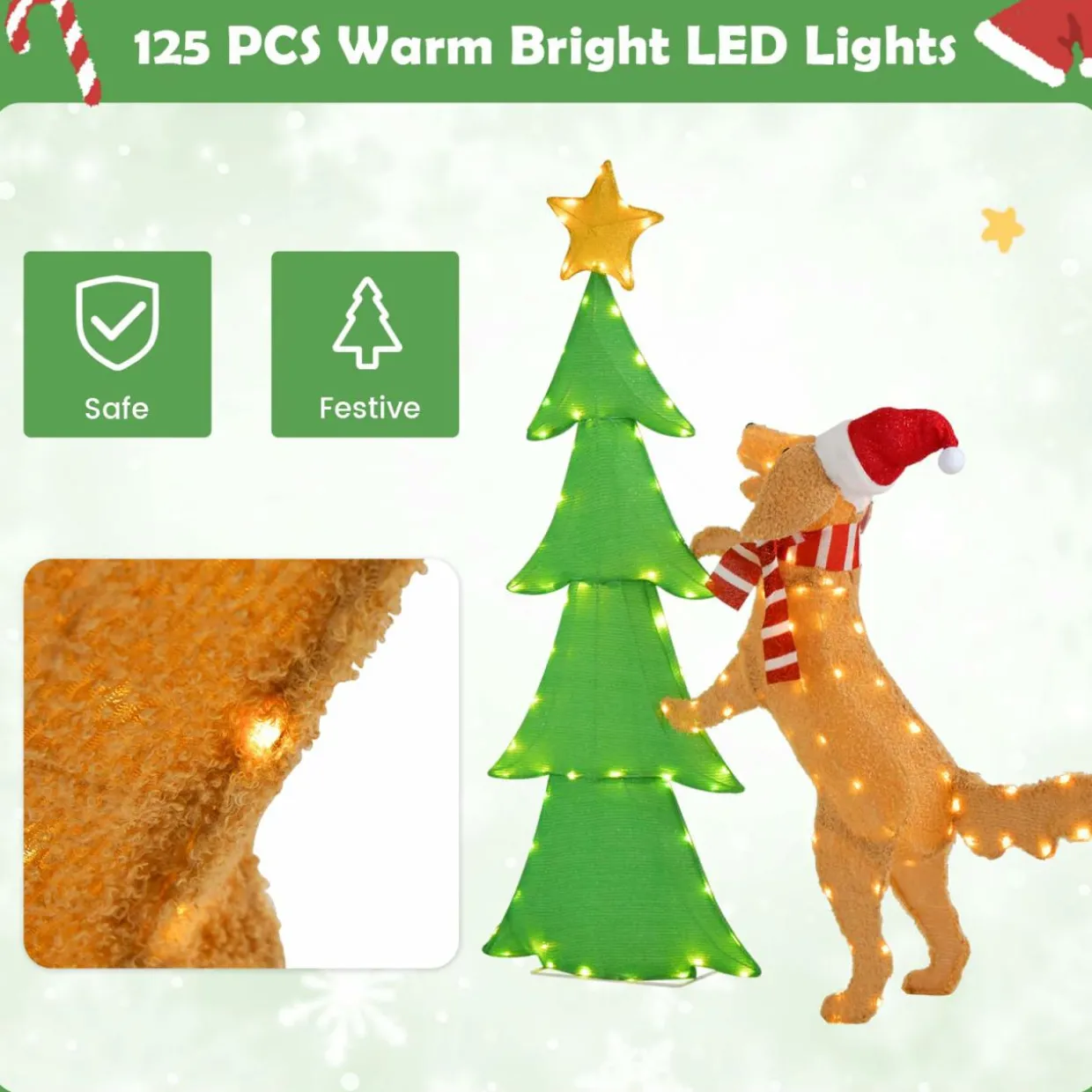 Tangkula 4.5 FT Lighted Dachshund Dog Climbing Christmas Tree Decoration