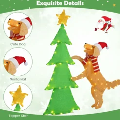 Tangkula 4.5 FT Lighted Dachshund Dog Climbing Christmas Tree Decoration