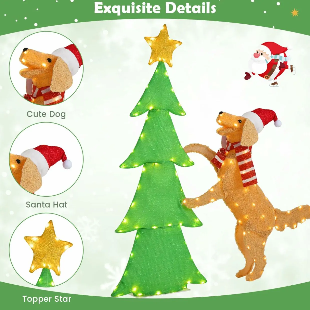 Tangkula 4.5 FT Lighted Dachshund Dog Climbing Christmas Tree Decoration