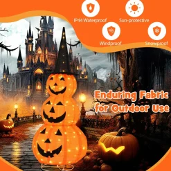 Tangkula 5 FT Lighted Halloween Collapsible Stacked Pumpkins with Witch Hat, 100 LED Lights