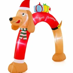 Tangkula 10 FT Lighted Inflatable Christmas Dachshund Arch, Blow Up Christmas Arch w/LEDs & Built-in Air Blower