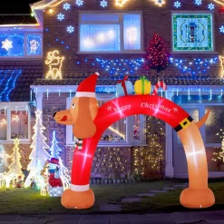Tangkula 10 FT Lighted Inflatable Christmas Dachshund Arch, Blow Up Christmas Arch w/LEDs & Built-in Air Blower