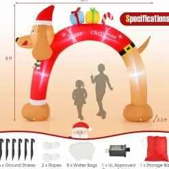 Tangkula 10 FT Lighted Inflatable Christmas Dachshund Arch, Blow Up Christmas Arch w/LEDs & Built-in Air Blower