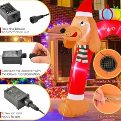 Tangkula 10 FT Lighted Inflatable Christmas Dachshund Arch, Blow Up Christmas Arch w/LEDs & Built-in Air Blower