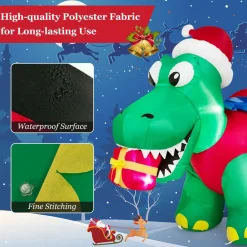 Tangkula 6 FT Lighted Inflatable Christmas Dinosaur Bite a Gift Box