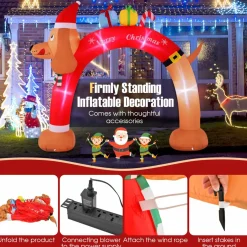 Tangkula 10 FT Lighted Inflatable Christmas Dachshund Arch, Blow Up Christmas Arch w/LEDs & Built-in Air Blower
