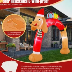 Tangkula 10 FT Lighted Inflatable Christmas Dachshund Arch, Blow Up Christmas Arch w/LEDs & Built-in Air Blower