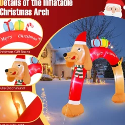 Tangkula 10 FT Lighted Inflatable Christmas Dachshund Arch, Blow Up Christmas Arch w/LEDs & Built-in Air Blower