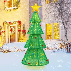 Tangkula 6.2 FT Lighted Pop-up Christmas Tree, Indoor/Outdoor Pre-Lit Xmas Tree with 200 LED Lights