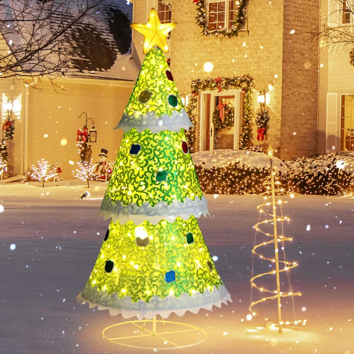 Tangkula 4.6 FT Lighted Pop-up Christmas Tree, Collapsible Artificial Xmas Tree