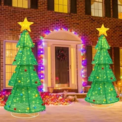Tangkula 6.2 FT Lighted Pop-up Christmas Tree, Indoor/Outdoor Pre-Lit Xmas Tree with 200 LED Lights