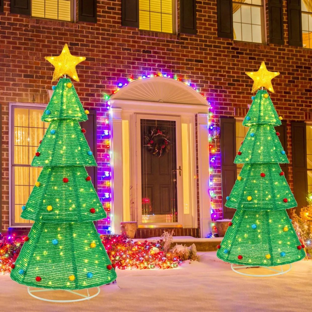 Tangkula 6.2 FT Lighted Pop-up Christmas Tree, Indoor/Outdoor Pre-Lit Xmas Tree with 200 LED Lights