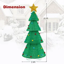Tangkula 6.2 FT Lighted Pop-up Christmas Tree, Indoor/Outdoor Pre-Lit Xmas Tree with 200 LED Lights