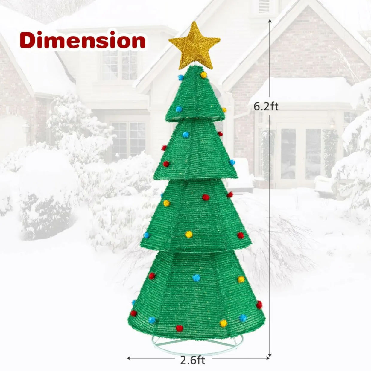 Tangkula 6.2 FT Lighted Pop-up Christmas Tree, Indoor/Outdoor Pre-Lit Xmas Tree with 200 LED Lights