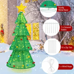 Tangkula 6.2 FT Lighted Pop-up Christmas Tree, Indoor/Outdoor Pre-Lit Xmas Tree with 200 LED Lights