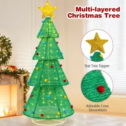 Tangkula 6.2 FT Lighted Pop-up Christmas Tree, Indoor/Outdoor Pre-Lit Xmas Tree with 200 LED Lights
