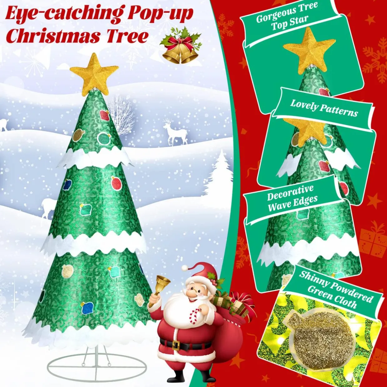 Tangkula 4.6 FT Lighted Pop-up Christmas Tree, Collapsible Artificial Xmas Tree