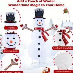 Tangkula 6 FT Lighted Pop-Up Christmas Snowman, Indoor Outdoor Christmas Decoration with 180 Pre-Lit LED Lights