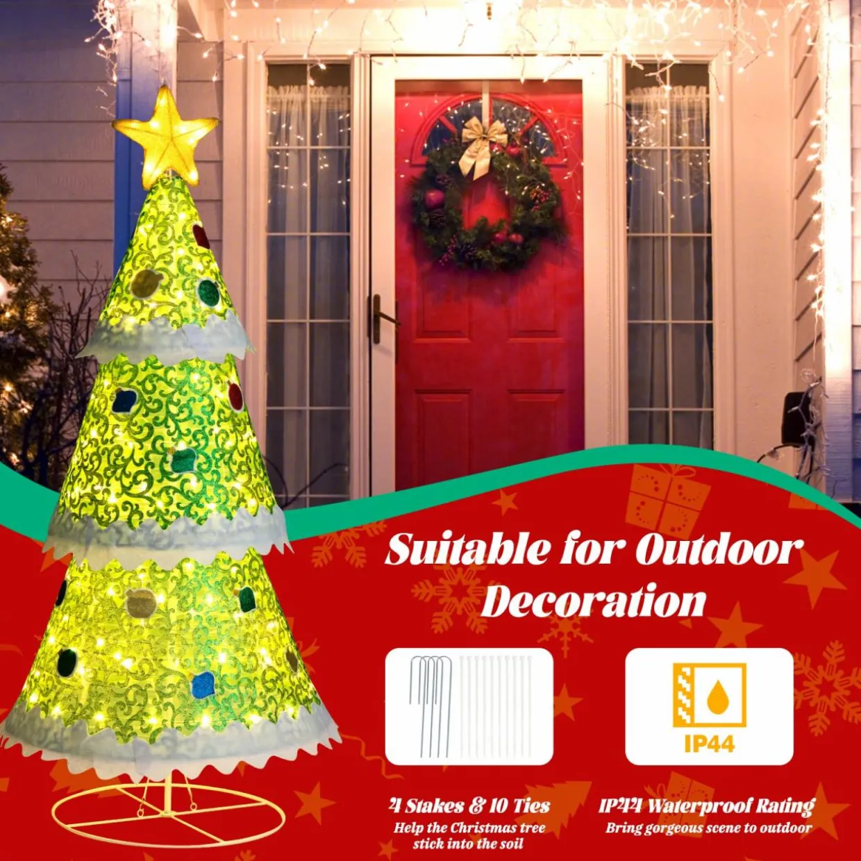 Tangkula 4.6 FT Lighted Pop-up Christmas Tree, Collapsible Artificial Xmas Tree