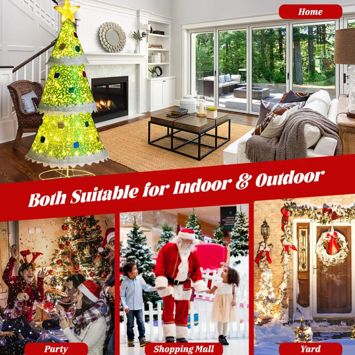 Tangkula 4.6 FT Lighted Pop-up Christmas Tree, Collapsible Artificial Xmas Tree