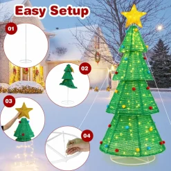 Tangkula 6.2 FT Lighted Pop-up Christmas Tree, Indoor/Outdoor Pre-Lit Xmas Tree with 200 LED Lights