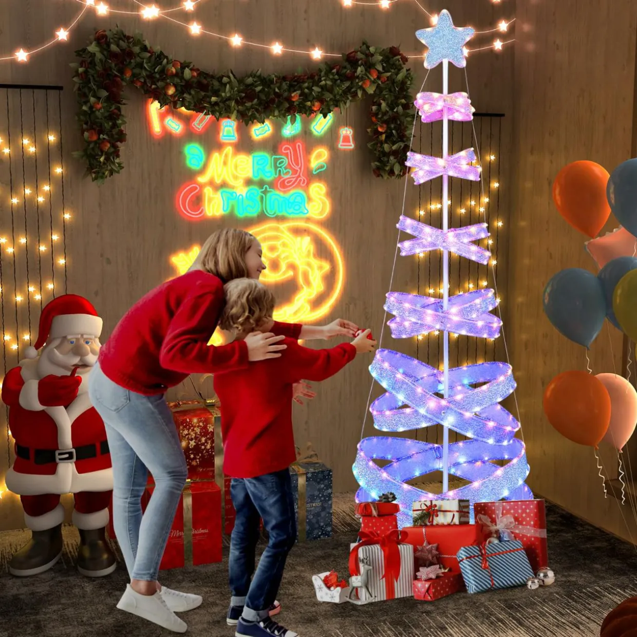 Tangkula 7 FT Lighted Spiral Christmas Tree
