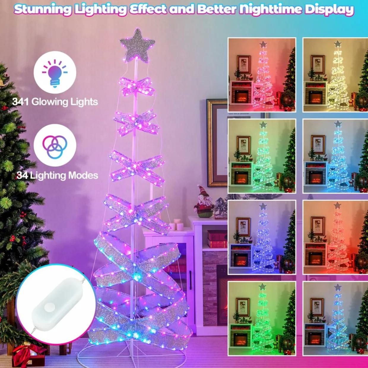 Tangkula 7 FT Lighted Spiral Christmas Tree