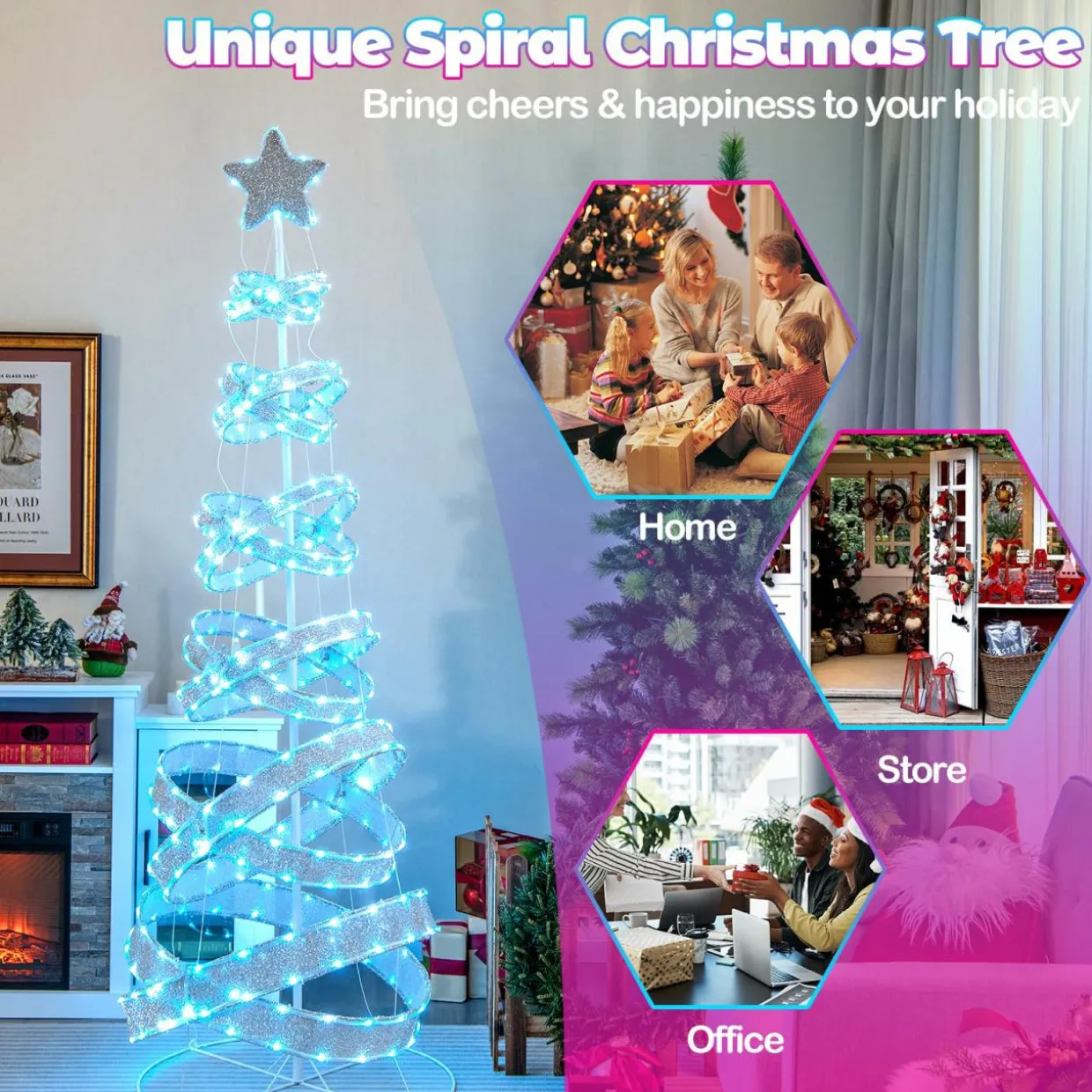 Tangkula 7 FT Lighted Spiral Christmas Tree