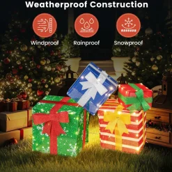 Tangkula 4 FT Lighted Stacked Gift Boxes, Light up Box Tower Christmas Decorations with Built-in LED Lights & Decorative Bows