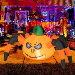 Tangkula 5 FT Long Halloween Inflatable Pumpkin Spider