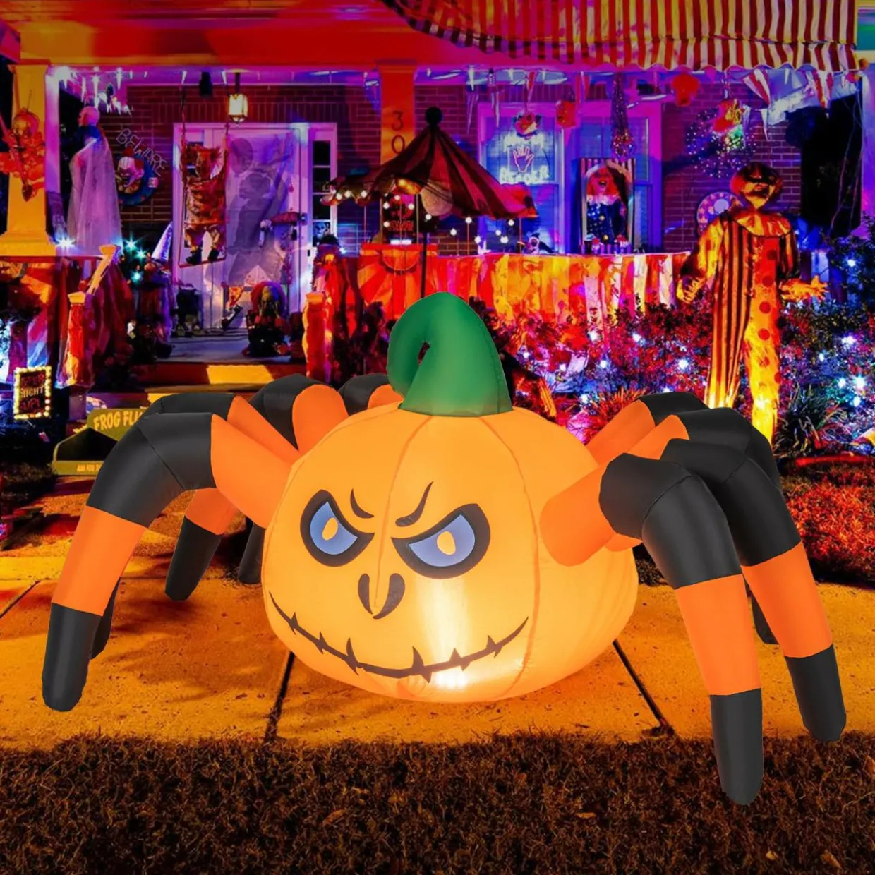 Tangkula 5 FT Long Halloween Inflatable Pumpkin Spider