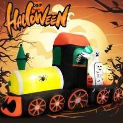 Tangkula 8 FT Long Halloween Inflatable Skeleton Ride on Train