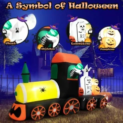 Tangkula 8 FT Long Halloween Inflatable Skeleton Ride on Train
