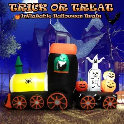 Tangkula 8 FT Long Halloween Inflatable Skeleton Ride on Train