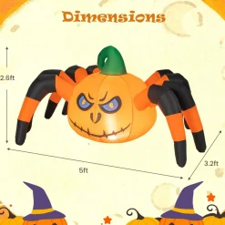 Tangkula 5 FT Long Halloween Inflatable Pumpkin Spider