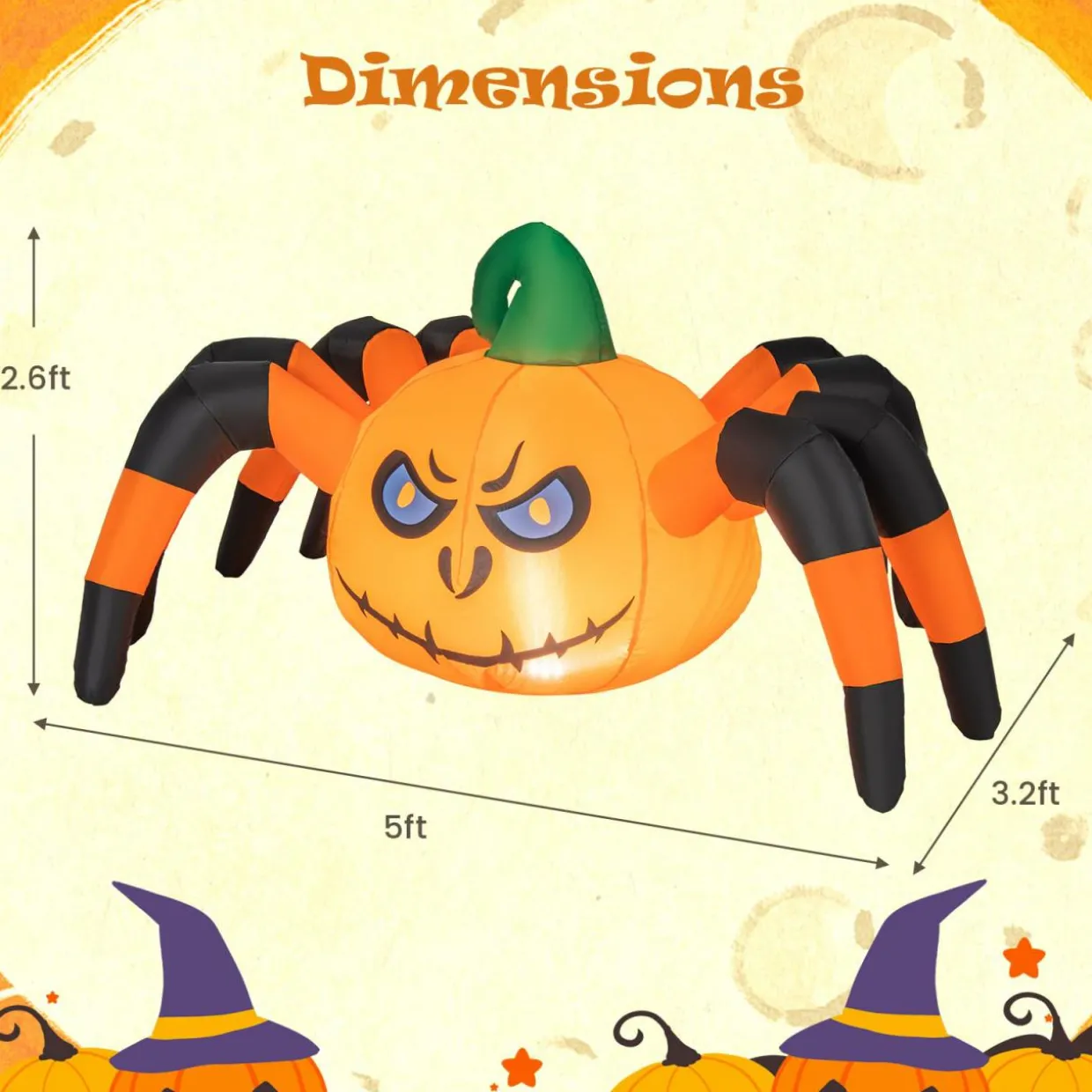 Tangkula 5 FT Long Halloween Inflatable Pumpkin Spider