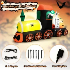 Tangkula 8 FT Long Halloween Inflatable Skeleton Ride on Train