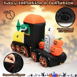 Tangkula 8 FT Long Halloween Inflatable Skeleton Ride on Train