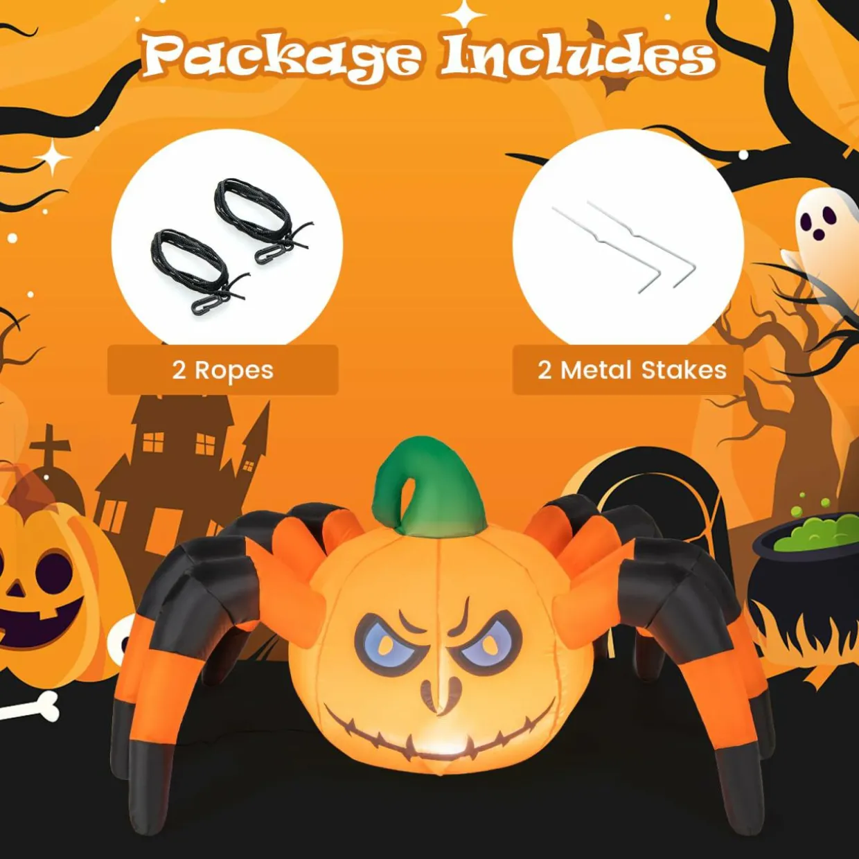 Tangkula 5 FT Long Halloween Inflatable Pumpkin Spider