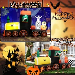 Tangkula 8 FT Long Halloween Inflatable Skeleton Ride on Train