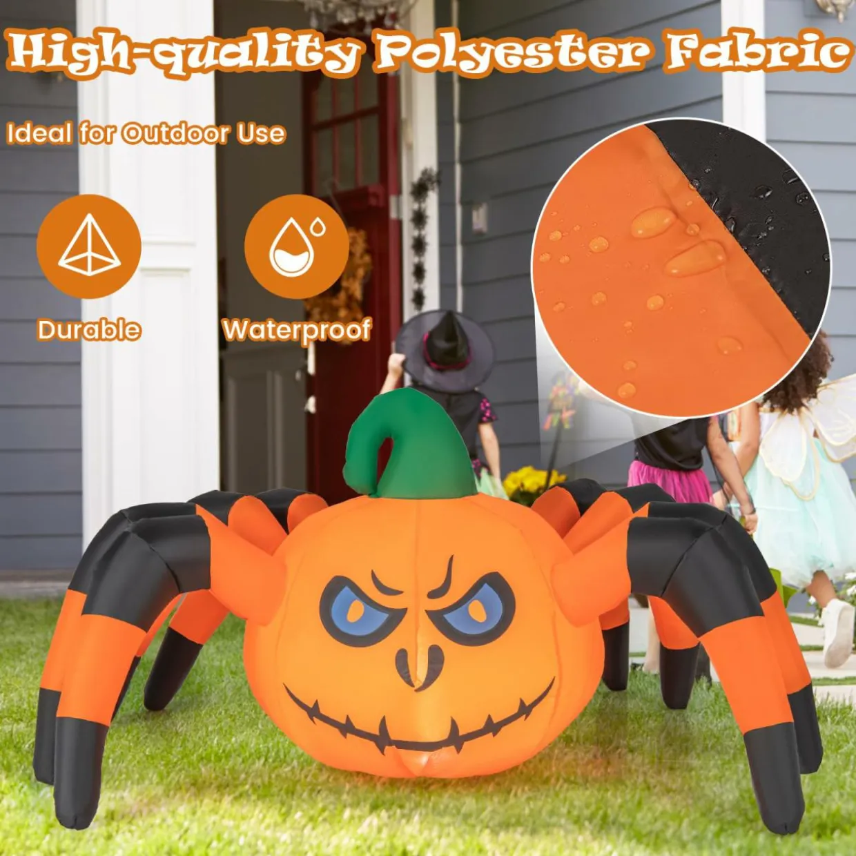Tangkula 5 FT Long Halloween Inflatable Pumpkin Spider