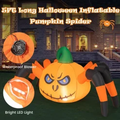 Tangkula 5 FT Long Halloween Inflatable Pumpkin Spider