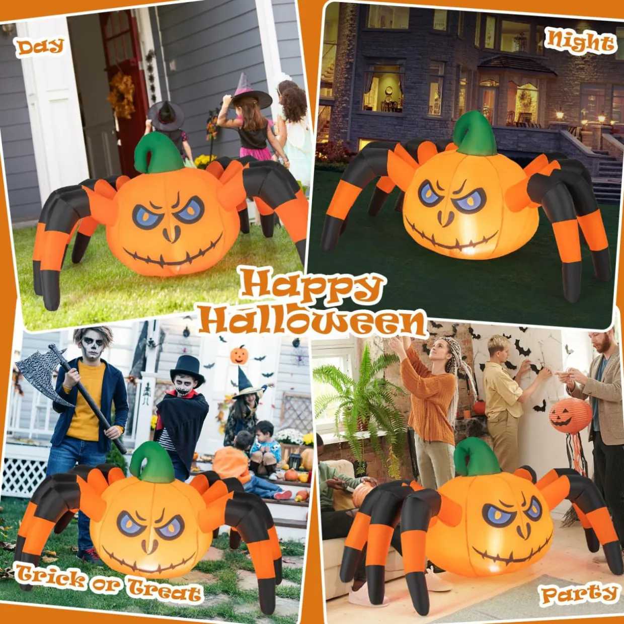 Tangkula 5 FT Long Halloween Inflatable Pumpkin Spider