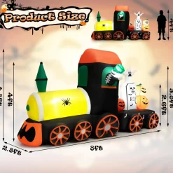 Tangkula 8 FT Long Halloween Inflatable Skeleton Ride on Train