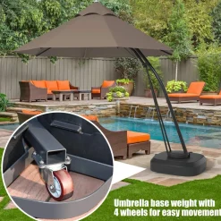 Tangkula 11 FT Offset Patio Umbrella, Aluminum Frame Double Top Hanging Umbrella with Weight Base