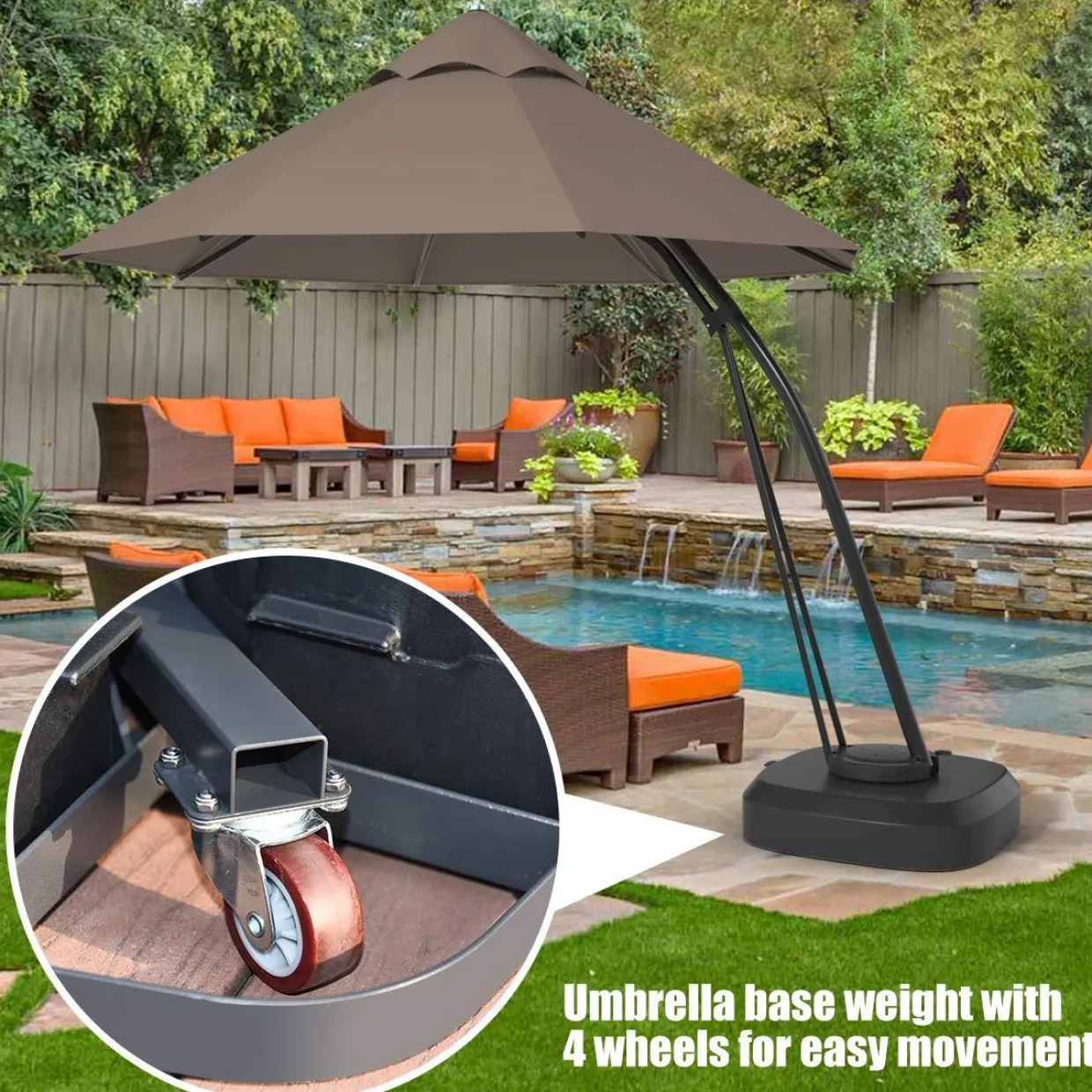 Tangkula 11 FT Offset Patio Umbrella, Aluminum Frame Double Top Hanging Umbrella with Weight Base